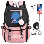 Suffolly Anime School Bags,Large Capacity Cartoon Backpack With 2 USB Port School Backpack Lunch Travel Rucksack18.8 * 11.8inch for Primary Secondary,High School for Girls Boys (Suit A)