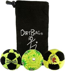 DIRTBAG Lover Footbag Kicking Sack 3-Pack with Pouch, Includes Three Original and Unique Premium Quality Hand Sewn Footbags and Carry Pouch. (Neon/Black, Neon, FLR/Black, Blk Pouch)