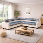 The Furnishers Elegant Woven Turquoise Sofa Cover – Soft Chenille Traditional Pattern with Lace Style | L-Shape Sectional Seat Protector for Living Room | Durable & Stylish Slipcover 6 Seater L Shape