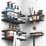 Cooeco 4 Pack Large Shower Caddy, Bathroom Shelves no Drilling, Adhesive Bathroom Storage Caddy Rack, Black Stainless Steel Shower Basket for Bathroom & Kitchen Storage