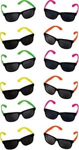 Rhode Island Novelty Neon 80's Style Party Sunglasses with Dark Lens - Kids/Teenage Pack (Pack of 12)