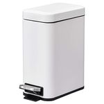 HOMCOM 5L Rectangular Compact Bin Steel Body Removable Bucket Quiet-Close Lid w/Pedal Lid Rubbish Trash Can Home Office Bedroom Bathroom Living Room Garbage Tidy Clean White