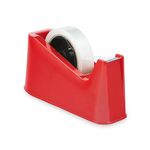 Heavy Duty, Tape Dispenser - Weighted, Non-Skid Rubber Base - High-Quality, Sharp Cutting Blade, Desktop Adhesive Distributor - Uniform Cutting - One Hand Dispensing (RED)