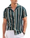 COOFANDY Men's Striped Button Down Shirts Short Sleeve Summer Hawaiian Beach Shirts