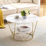 AAFIYA HANDICRAFTS Wooden Center table Coffee Table for Living Room and Office Water-Proof Table Top Marble Finish Round (Design 04)