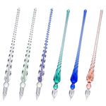 6 Pieces Handmade Glass Dip Pen, High Borosilicate Glass Crystal Dip Pen Glass Signature Pen for Writing Drawing Calligraphy Decorations Presents (Silvery, Ink Blue, Ice Green, Green, Blue, Pink)