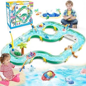 BuzzoXerex Table Eau Sable Enfant, 2 en 1 Table d'eau Enfant Exterieur, 71 Pièces Table de Jeu d'eau Sableuse Table d'activité avec Bateaux x2 Poupées x6 Cannes à pêche x2 pour Enfants 3+ Ans