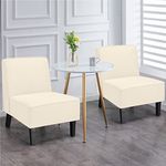 Giantex Upholstered Accent Chair Set of 2, Fabric Single Sofa Armless Accent Chair w/Solid Rubber Wood Legs, Thick Sponge Cushion, Modern Slipper Leisure Chair for Living Room, Bedroom, Grey, Beige