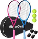 AboveGenius 27" Tennis Racket Set,2 Pack Adult Tennis Racquets for Beginners & Intermediate,Pre-Strung 105sq in Oversized Head,Include 3 Balls, 2 Overgrips & Carry Bag for Women & Men (Pink/Blue)