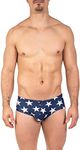 Gary Majdell Sport Mens Hot Prints Hipster Bikini Swimsuit with Contour Pouch (Navy Stars, Small)