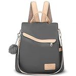 DORRISO Women Backpack Anti-theft Ladies Rucksack Waterproof PU Leather + Nylon Shoulder Bags Handbag Daypack Lightweight Casual Travel Backpack Grey