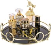 Zosenley Makeup Organizer Tray, Decorative Glass Vanity Tray for Perfume, Jewelry and Decor, Round Cosmetic Storage for Dresser, Bathroom Counter, Ottoman and Coffee Table, Size 11.4”D x 2.4”H