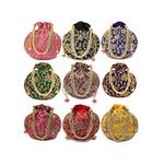 BINORI FASHIONS Rajasthani Style Royal Clutch Silk Batwa Bag Combo Wristlets Ethnic Potli Combo For Women's Zari Work Potli Combo Bridal Potli Combo (Pack of 9 Colors)