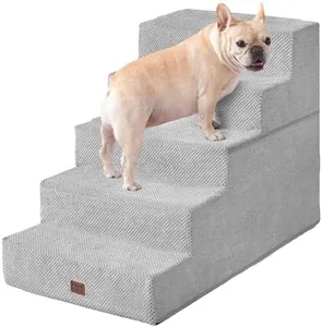 EHEYCIGA Dog Stairs for High Bed 25”H, 5-Step Extra Wide Dog Steps for Bed, Pet Steps for Small Dogs and Cats, Non-Slip Balanced Dog Indoor Ramp, Light Grey