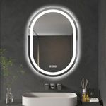 furduzz 500x700mm Oval LED Bathroom Mirror with Light, Illuminated Wall Mounted Vanity Mirror with Front and Backlit Lights, Anti-Fog, Waterproof Smart Mirror, Memory Function, 3 Colors Dimmable