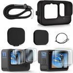 FitStill Silicone Rubber Case + 2Pack (6pcs) Tempered Glass Protector Compatible for Go Pro Hero 12/11/10/9 Black, Soft Rubber Sleeve Cage Housing with Lens Cover Cap Lanyard Accessories Bundle Kit