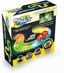 TBAO Magic Track Race Track 240Piece+2car Dark Racer Bend Flex Roll Glow with Truck and Car Set… (240+2CAR)