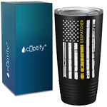 Distressed Thin Gold Line Flag on Black 20 oz Stainless Steel Dispatcher Tumbler