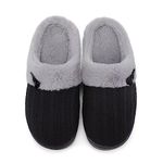 NineCiFun Women's Slip on Fuzzy Slippers Memory Foam House Slippers Outdoor Indoor Warm Plush Bedroom Shoes Scuff with Fur Lining size 9-10 black grey