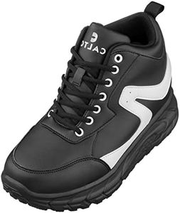 CALTO Men's Invisible Height Increasing Elevator Shoes - Lace-up High-Top Hiking Style Sneaker Boots - 4 Inches Taller, Black/White, 13