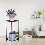 D&V ENGINEERING - Creative in innovation 2-Tiered Shelf Floor Mount Indoor Outdoor Multi-Purpose Metal Flower Plant Pot Display Tray Shelf Stand - Black