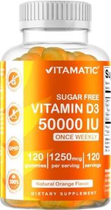 Vitamatic Sugar Free Vitamin D3 Gummies, 50,000 IU Weekly, 120 Pectin Based, for Bones, Teeth and Immune Support