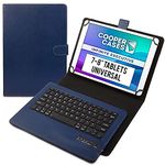 Cooper Infinite Executive Keyboard Case for 7-8 inch Tablets | Universal Fit | 2-in-1 Bluetooth Wireless Keyboard & Leather Folio Cover (Blue)