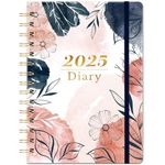 Diary 2025 - A5 2025 Diary from Jan. to Dec. 2025, Diary 2025 Week to View with Twin-wire Binding, Hard Cover, Elastic Closure, 21.5 x 15.5 x 1.5 cm