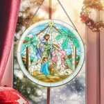 MUMTOP Stained Glass Window Hanging-Suncatcher for Window - 12 Inch Nativity Scene Suncatcher Christmas Nativity Sets Hanging Ornaments, Hand-Painted Glass Panel Home Decor for Grandma,Mom