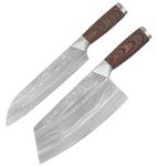 Machado Classic Japanese Meat/Vegetable Damascus Shun Chef & Cleaver Knife for Kitchen - Set of 2