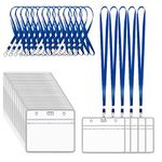 XHDA Blue 30PCS Lanyards for Neck with 30PCS Card Holder, Lanyard with Clear Card Holder, Lanyard and Plastic Card Holder for ID Card and Staff