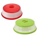 2 Pack Collapsible Microwave Food Cover,BPA-Free & Non-Toxic,Prevents Food Splatter, 10.5 Inch Microwave Cover for Food, Easy Storage,Red+Green