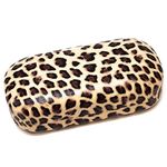 Calabria Large Leopard Animal Print Hard Clamshell Eye/Sunglass Case in 3 Colors, Tan/Beige, One size