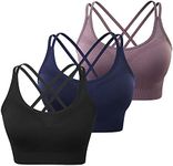 Womens Sports Bras - Cross Back Padded Wirefree Comfort Workout Bras for Yoga Fitness 3 Pack, 3 Pack(black/Navy Blue/Purple), XX-Large