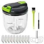 900ml Manual Food Chopper, K Kwokker Manual Food Processors Pull String with 10 Sharp 420 Stainless Steel Blades, Vegetable Chopper Shredder, Onion Slicer Cutter Dicer Grinder with Brush&Screwdriver