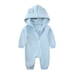 Alunsito Newborn Baby Boy Girl Clothes Infant Hoodie Romper Long Sleeve Solid Color One Piece Jumpsuit Bodysuit Outfit 59 Blue 0-3 Months