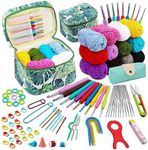 BUOKKON 87 Pcs Crochet Kit for Beginners, Crochet Starter Kit with Yarn Ergonomic Crochet Hooks Storage Bag, Complete Crochet Starter Kit, Beginners Crochet Hook Set for Adults Beginner Craft