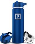 IRON °FLASK Sports Water Bottle - Wide Mouth with 3 Straw Lids - Stainless Steel Gym & Outdoor Bottles for Men, Women & Kids - Double Walled, Insulated Thermos, Metal Canteen - Cobalt, 22 Oz