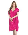 AV2 Women Satin Short Nighty with Lace & Robe Rani 1381 Free Size