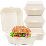 Peohud 100 Pack Biodegradable Take Out Food Containers, Clamshell Take Out Food Containers, 6 x 6 Inches Disposable To Go Containers, To Go Box for leftover foods, Salad, Cake