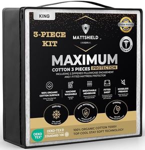 MATTSHIELD New Maximum 3-Piece Kit - 100% Waterproof Organic Cotton Mattress Protector King + 2 Queen Size Pillow Protectors with Zipper, Skin-Friendly, Breathable, Fitted Mattress Cover