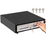 Volcora 16" Manual Push Open Cash Register Drawer for Point of Sale (POS) System - Black and Stainless Steel Front Touch Panel - Durable Cash Drawer with Removable Tray, 5 Bills and 8 Coin Slots