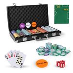 SILVER VALLEY Texas Holdem Poker Set with Deluxe Aluminium Case 300 Piece Pro. Quality Clay Metal Chips, 2 Decks of Pro. Plastic Playing Cards with 1 Double-Sided Reversible Flet Mat