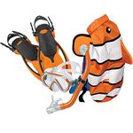 Mares 480315SFCLFLXL Premium Youth Sea Pals Snorkel Mask and Fins Snorkeling Set with Tempered Glass Lens, Orange, Large/Xtra Large Size