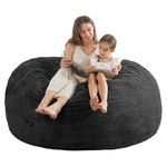 [Sherpa Cover] Bean Bag Chair: 3 ft Bean Bag Chairs for Adults/Kids with Filling,Ultra Soft Faux Fur Fabric,Memory Foam Bean Bag with Filler Included - 3 Foot,Black