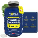 Promise Organic Ginkgo Biloba 120 Capsules, Extra Strength. 120 mg Per Capsule. Maximum Strength Brain Health, Wellness & Cardiovascular Support- Enhance Mental Clairty & Focus