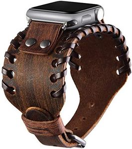 VIQIV Wide Cuff Bracelet Leather Band Compatible with Apple Watch Ultra Band 38mm 40mm 41mm 42mm 44mm 45mm 49mm Sports Watches for Men Women, Unisex Retro Replacement Wrist Strap for iWatch Series SE 8/7/6/5/4/3/2/1, Brown