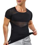 TAILONG Gynecomastia Compression Shirts for Men Shapewear Tummy Control Body Shaper Slimming Undershirts, Black Short Sleeve, Large