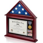 Solid Wood Flag Certificate Display Case Box with HD Tempered Glass Fit Small Folded 3'x5' American Flag(Not for 9.5'x5' Burial Flag), Veteran Military Shadow Box Felt Lining for Badge Medal, Mahogany