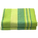 RANGBHAR Handloom Cotton Double Bedsheet Without Pillow Covers, Woven Striped Bedcover, 90 x 100 inch, Green,210 Threadcount